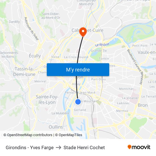 Girondins - Yves Farge to Stade Henri Cochet map
