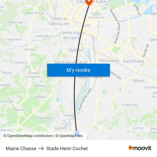 Mairie Chasse to Stade Henri Cochet map