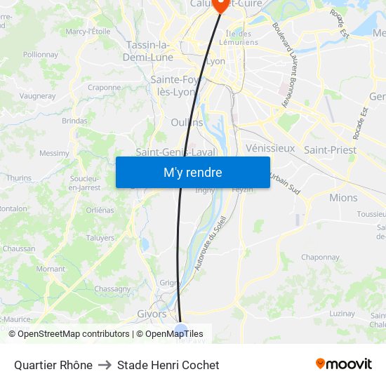 Quartier Rhône to Stade Henri Cochet map