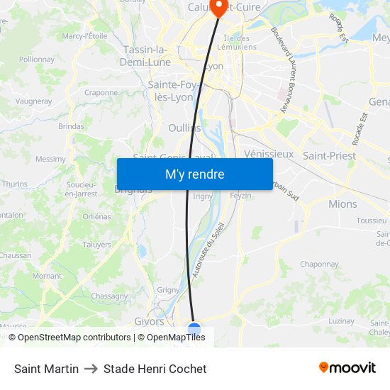 Saint Martin to Stade Henri Cochet map