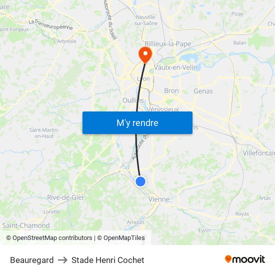 Beauregard to Stade Henri Cochet map