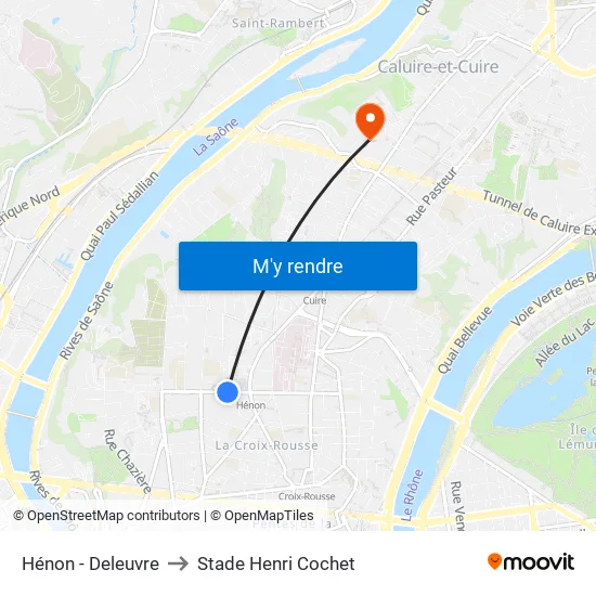 Hénon - Deleuvre to Stade Henri Cochet map