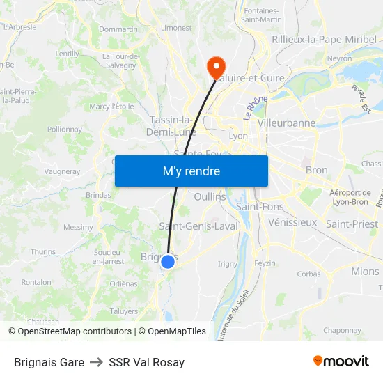 Brignais Gare to SSR Val Rosay map