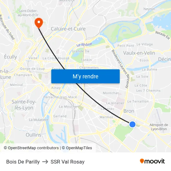 Bois De Parilly to SSR Val Rosay map