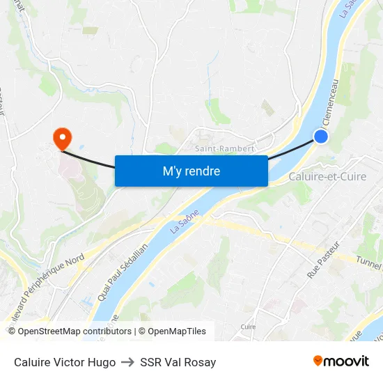 Caluire Victor Hugo to SSR Val Rosay map