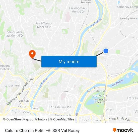 Caluire Chemin Petit to SSR Val Rosay map