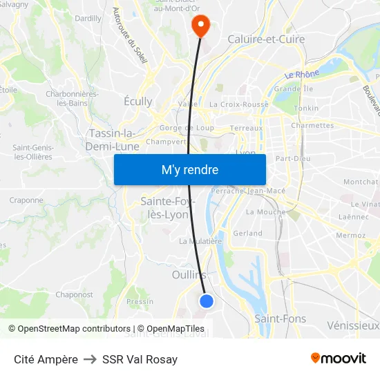 Cité Ampère to SSR Val Rosay map
