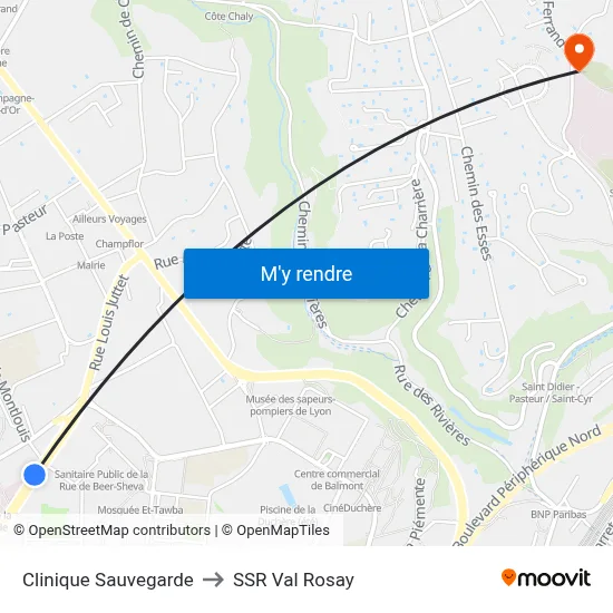 Clinique Sauvegarde to SSR Val Rosay map