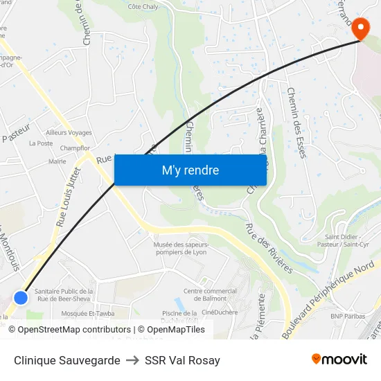 Clinique Sauvegarde to SSR Val Rosay map