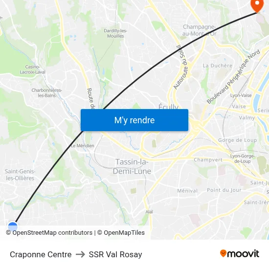 Craponne Centre to SSR Val Rosay map