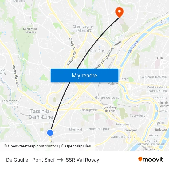 De Gaulle - Pont Sncf to SSR Val Rosay map