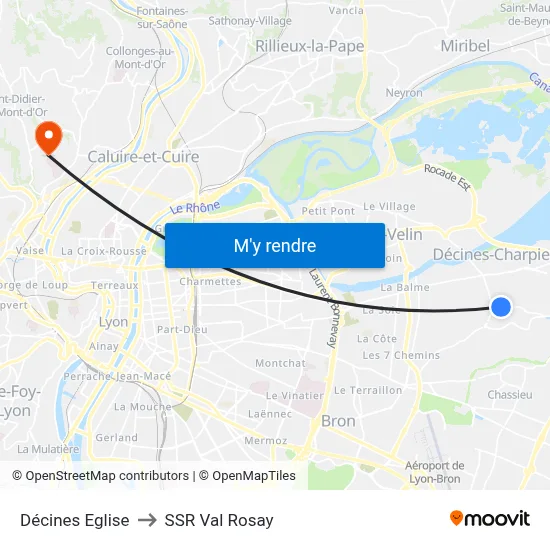 Décines Eglise to SSR Val Rosay map
