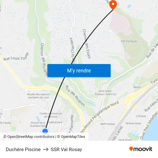 Duchère Piscine to SSR Val Rosay map