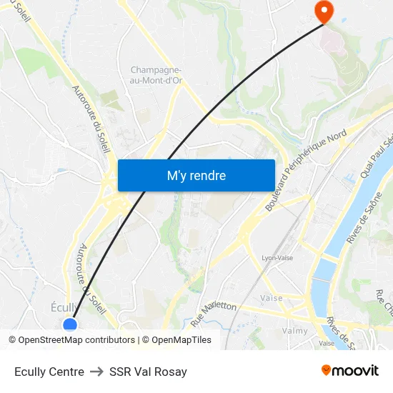 Ecully Centre to SSR Val Rosay map