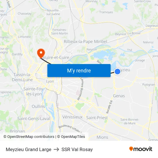 Meyzieu Grand Large to SSR Val Rosay map
