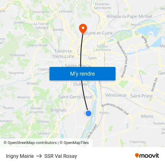 Irigny Mairie to SSR Val Rosay map