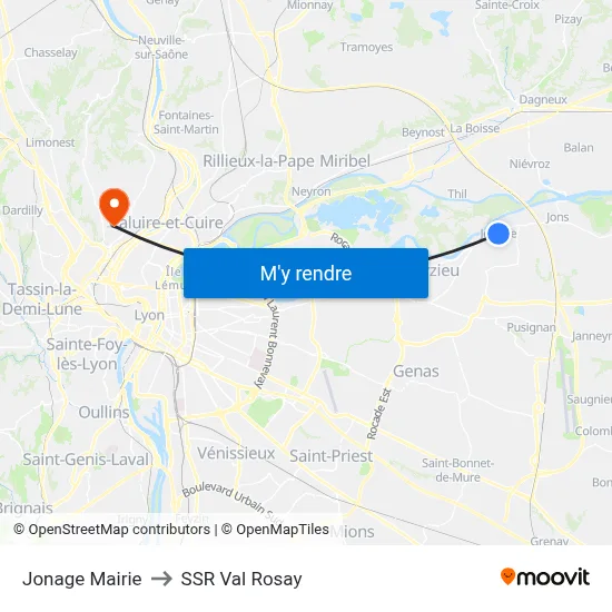 Jonage Mairie to SSR Val Rosay map