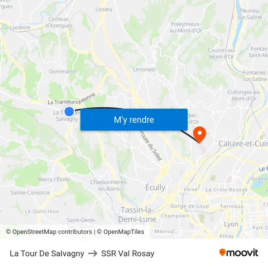 La Tour De Salvagny to SSR Val Rosay map