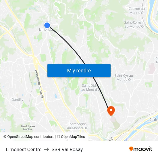 Limonest Centre to SSR Val Rosay map