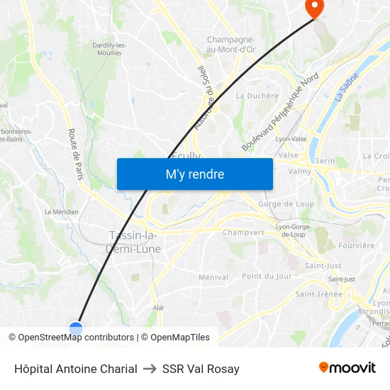 Hôpital Antoine Charial to SSR Val Rosay map