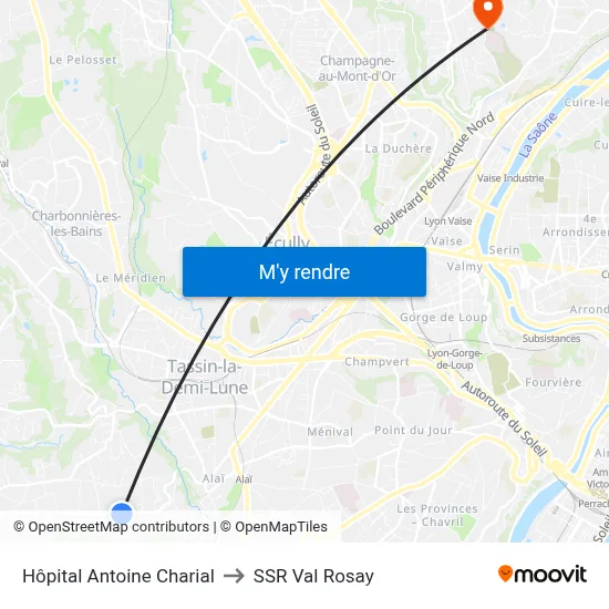 Hôpital Antoine Charial to SSR Val Rosay map