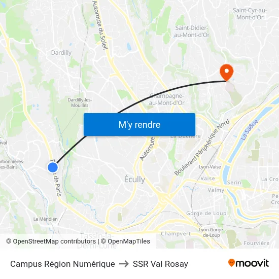 Campus Région Numérique to SSR Val Rosay map