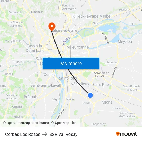 Corbas Les Roses to SSR Val Rosay map