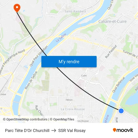 Parc Tête D'Or Churchill to SSR Val Rosay map