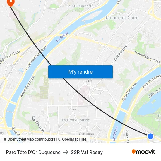 Parc Tête D'Or Duquesne to SSR Val Rosay map