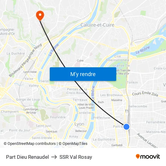 Part-Dieu Renaudel to SSR Val Rosay map