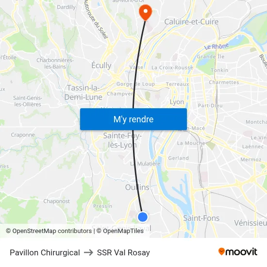 Pavillon Chirurgical to SSR Val Rosay map