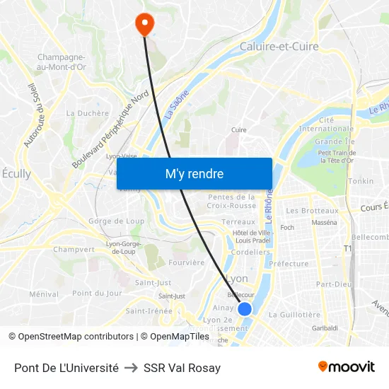 Pont De L'Université to SSR Val Rosay map