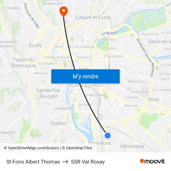 St-Fons Albert Thomas to SSR Val Rosay map