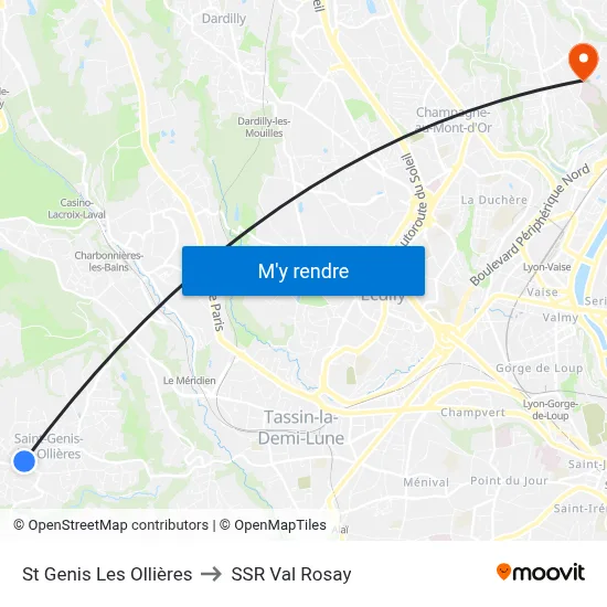St Genis Les Ollières to SSR Val Rosay map