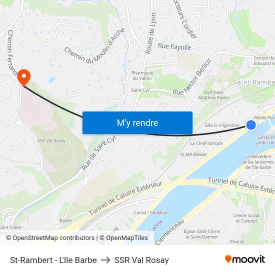 St-Rambert - L'Ile Barbe to SSR Val Rosay map