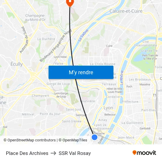 Place Des Archives to SSR Val Rosay map
