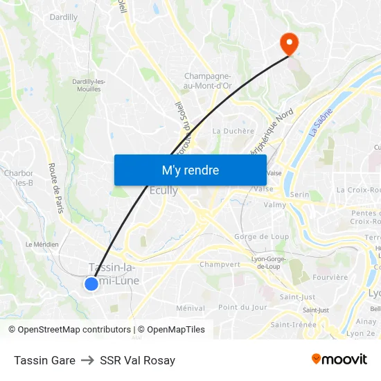 Tassin Gare to SSR Val Rosay map