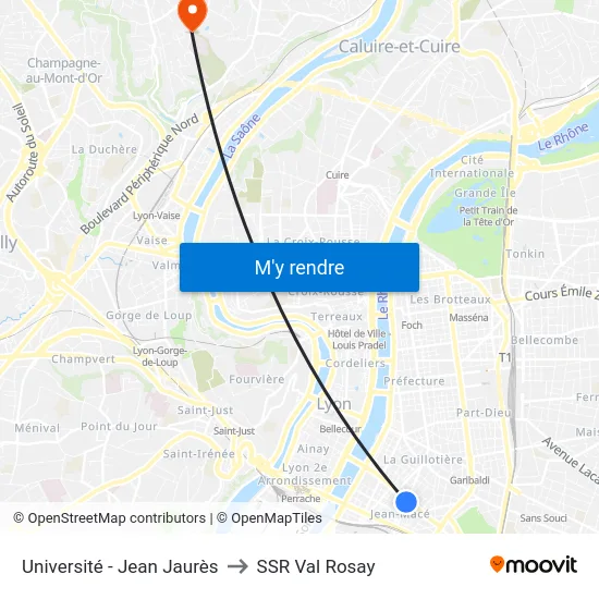 Université - Jean Jaurès to SSR Val Rosay map