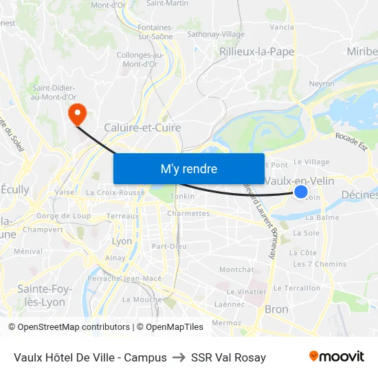 Vaulx Hôtel De Ville - Campus to SSR Val Rosay map