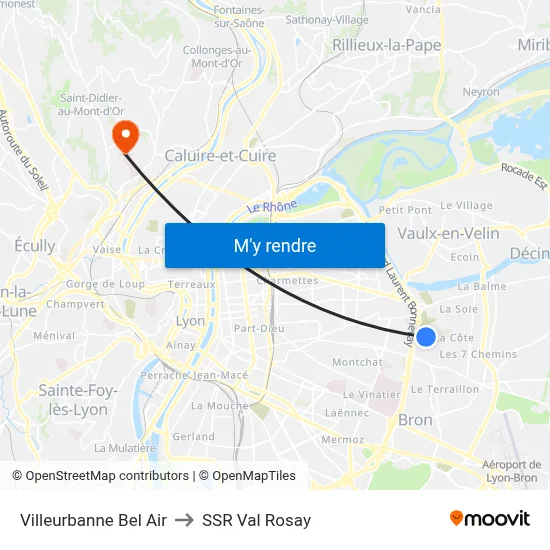 Villeurbanne Bel Air to SSR Val Rosay map
