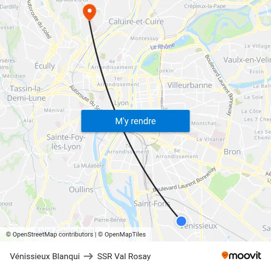 Vénissieux Blanqui to SSR Val Rosay map