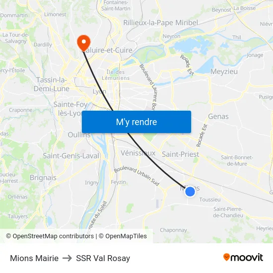 Mions Mairie to SSR Val Rosay map