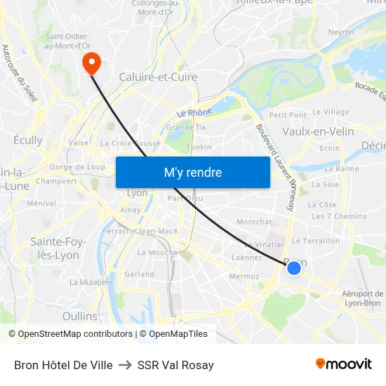 Bron Hôtel De Ville to SSR Val Rosay map