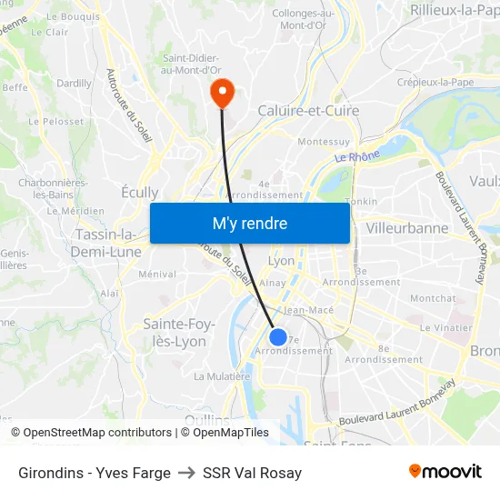 Girondins - Yves Farge to SSR Val Rosay map
