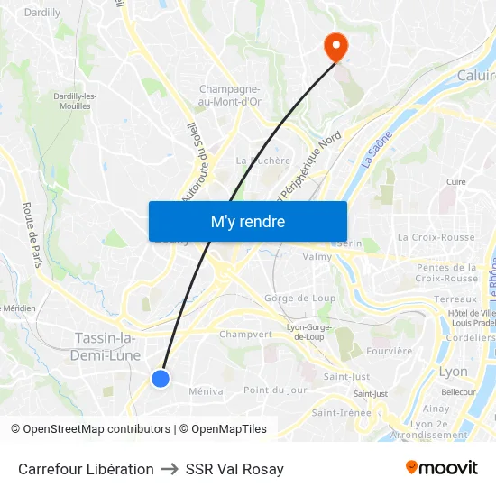 Carrefour Libération to SSR Val Rosay map