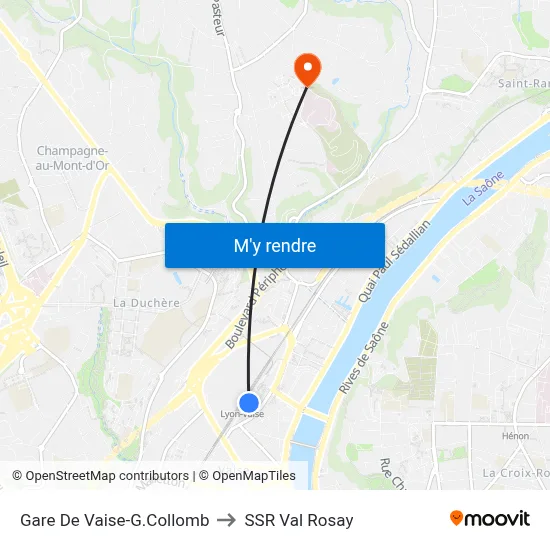 Gare De Vaise-G.Collomb to SSR Val Rosay map
