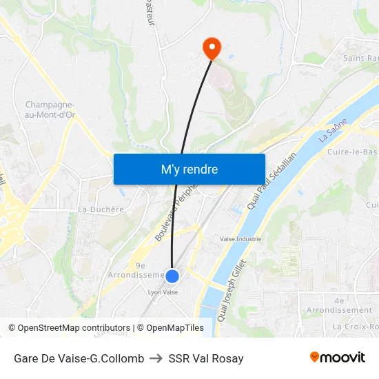 Gare De Vaise-G.Collomb to SSR Val Rosay map