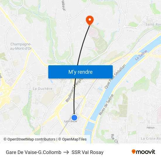 Gare De Vaise-G.Collomb to SSR Val Rosay map