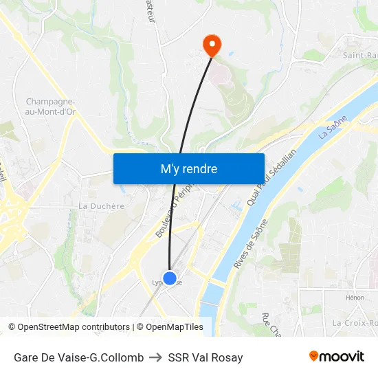 Gare De Vaise-G.Collomb to SSR Val Rosay map
