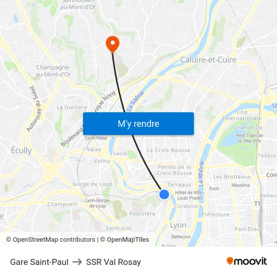Gare Saint-Paul to SSR Val Rosay map
